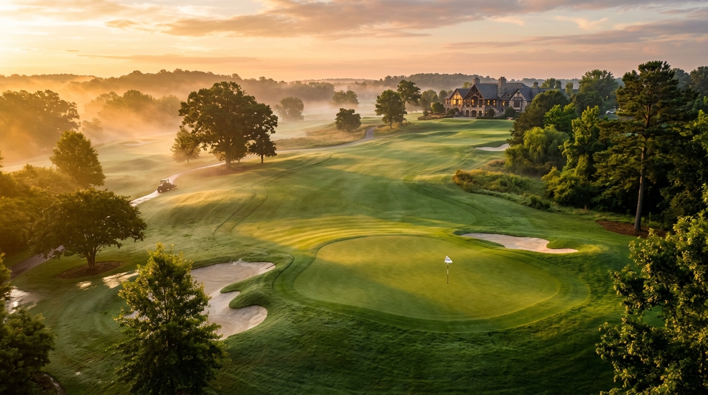 Campo de golf profesional de campeonato al amanecer